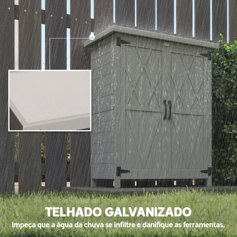 Outsunny Armário de Jardim de Madeira 75x40x90 cm Armário para Armazenamento de Ferramentas com 4 Prateleiras 2 Portas Cinzento