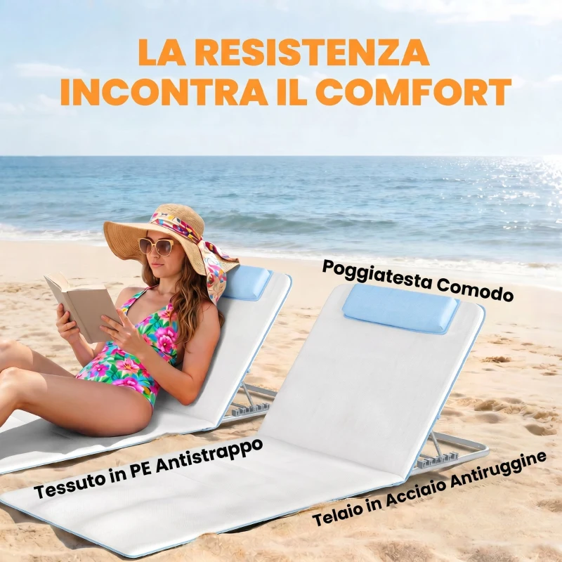 Outsunny Set 2 Lettini Prendisole Pieghevoli con Schienale Regolabile e Borsa, 48x134x36-45 cm, Beige