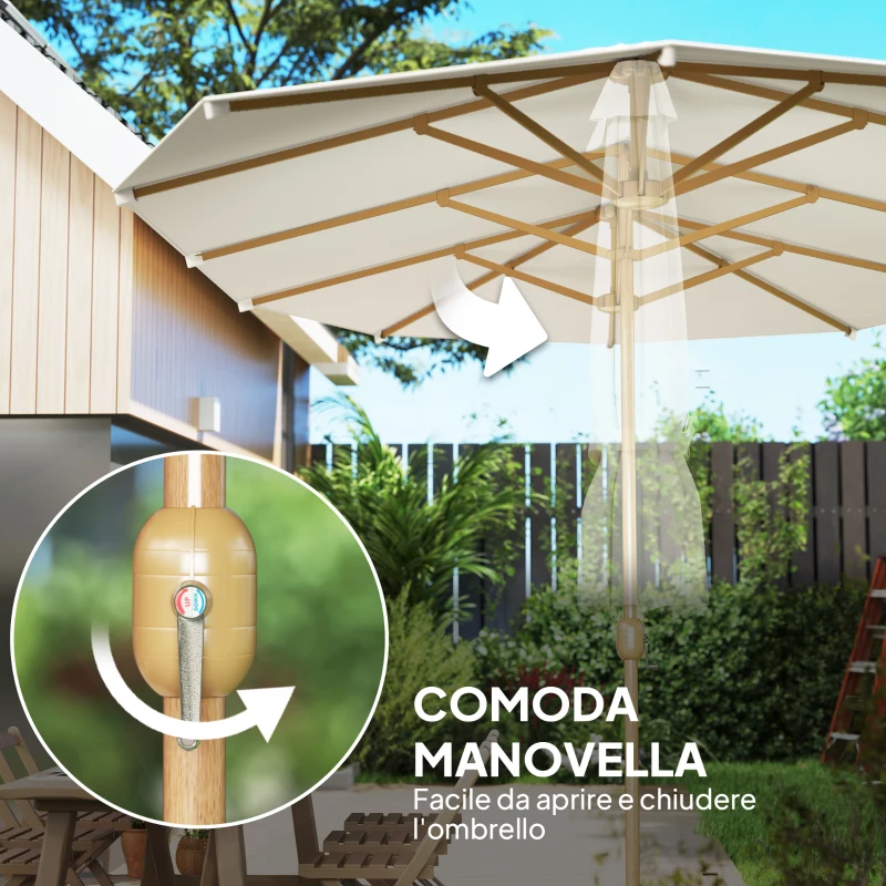 Outsunny Ombrellone Doppio con Apertura a Manovella, in Acciaio Inox e Poliestere, 455x265x238 cm, Beige
