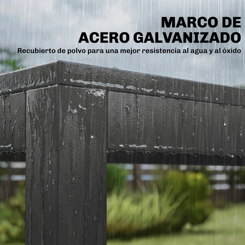 Outsunny Conjunto de Mesa y Sillas Jardín con Mesa de Plástico PSPC y 6 Sillas Apilables Transpirables para Terraza Patio Gris