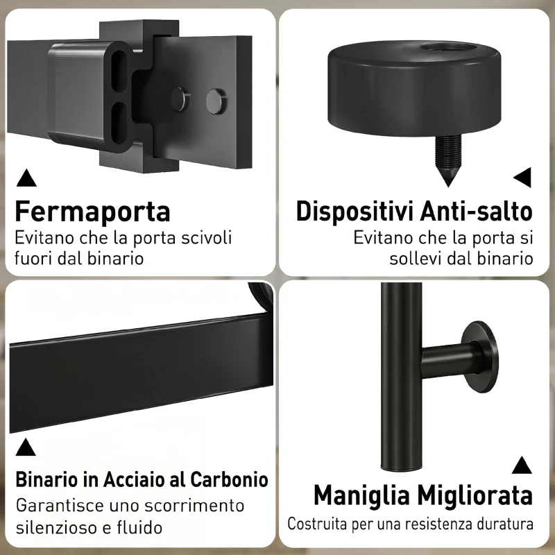 HOMCOM Porta Scorrevole Interno in Stile Rustico con Binario Silenzioso, Kit Ferramenta e Maniglia, Bianco