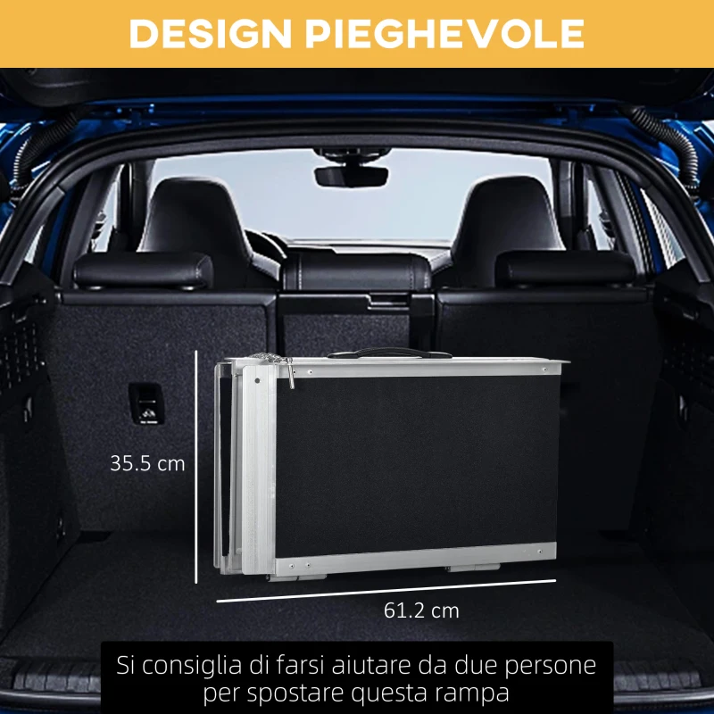 HOMCOM Rampa Pieghevole per Sedia a Rotelle in Alluminio con Rivestimento Antiscivolo e Bordi, 122x73.5 cm, Nero