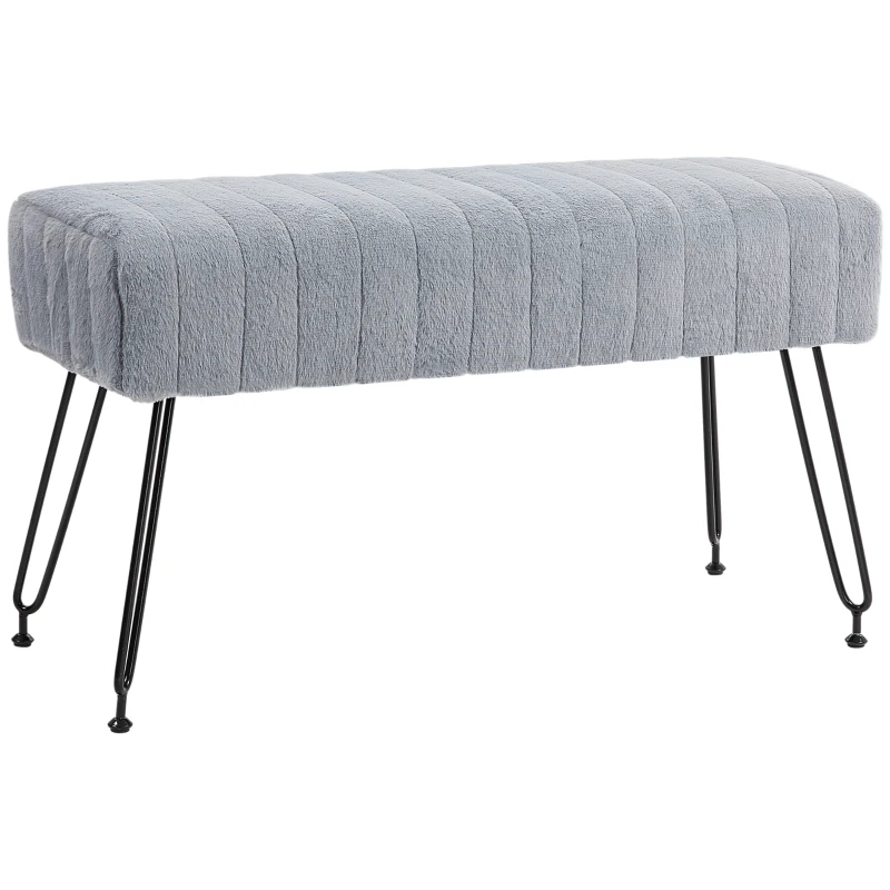 HOMCOM Bancă Tapițată pentru Capătul Patului din Pluș, Lemn și Metal, 82x30x47 cm, Gri și Negru