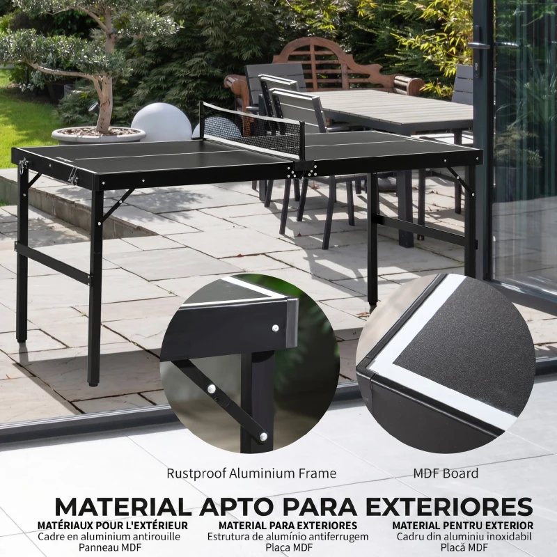 SPORTNOW Masă de Ping Pong Pliabilă cu Mâner pentru Transport, din Aluminiu și Lemn, 152x76x72 cm, Negru