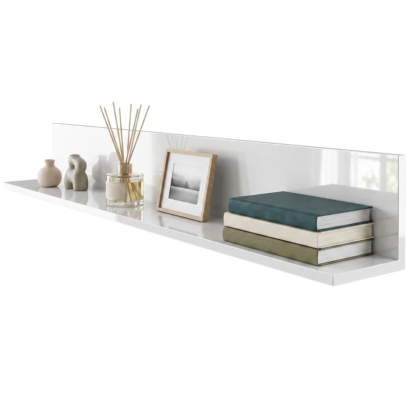 HOMCOM Mensola da Muro per Soggiorno e Camera da Letto, Spessore 1.5 cm, in Legno in Finitura Lucida, Bianco