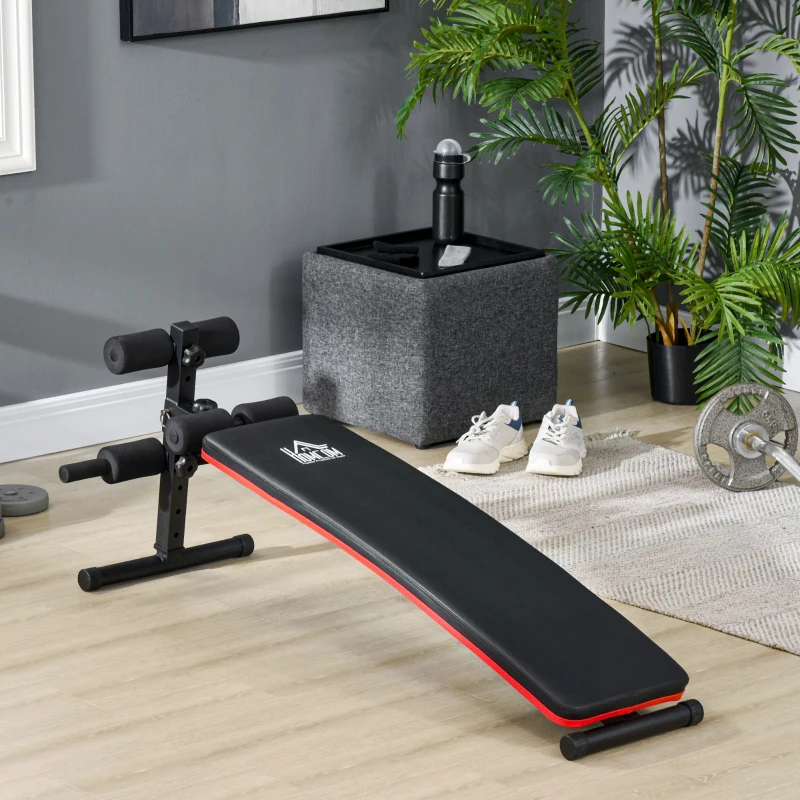 HOMCOM Bancă pentru Abdomene Pliabilă și Reglabilă cu Spătar Tapițat, 47x139x51-69cm, Negru și Roșu