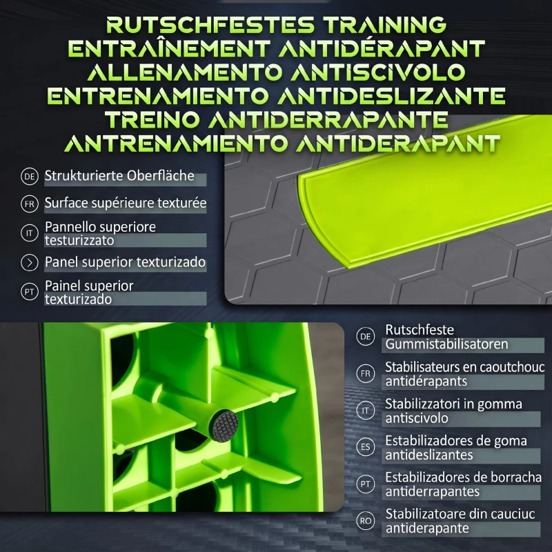 HOMCOM Step Fitness pentru aerobic reglabil pe 3 înălțimi de 10-15-20 cm, din plastic, verde și gri