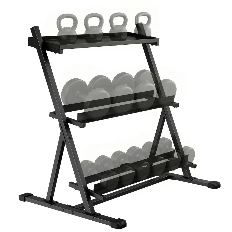 SPORTNOW Soporte para Mancuernas de 3 Niveles Estante de Pesas de Acero con Barras Ajustables para Gimnasio Casa Carga 200 kg