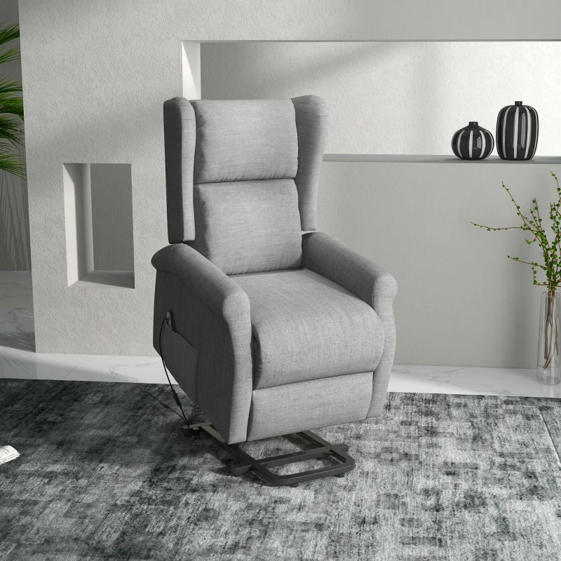 HOMCOM Fauteuil releveur inclinable avec Repose-Pied Fauteuil de Relaxation électrique Ajustable Lin Gris chiné