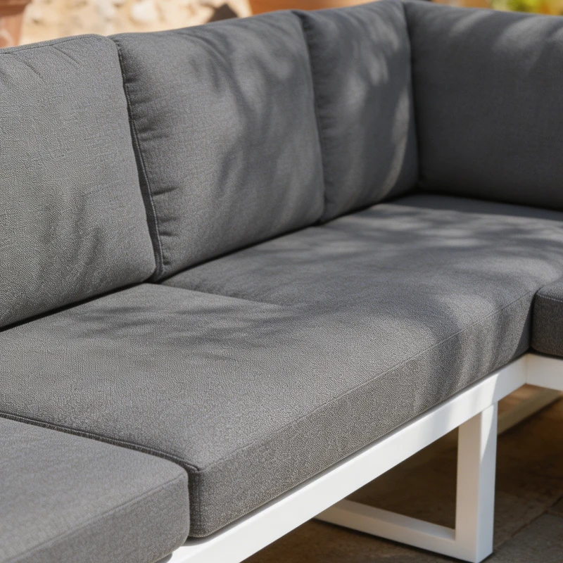 Outsunny 6 Seater Metal Garden Furniture Corner Sofa Set with 3 Loveseats, Faux Wood Table, Texteline Seat, Cushions, White