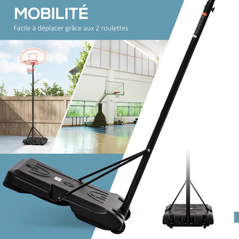 HOMCOM Panier de basket extérieur ajustable portable hauteur d'arceau réglable 210-240 cm base de lestage sur roulettes poteau métal noir blanc