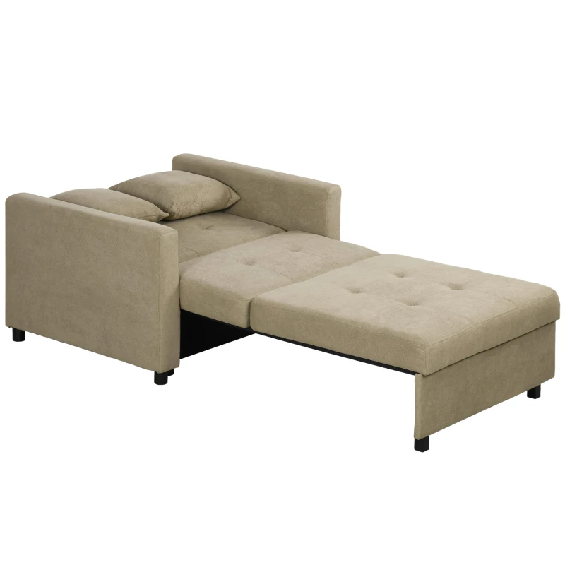 HOMCOM Poltrona Letto in Tessuto Effetto Velluto Marrone Chiaro con 2 Cuscini e Spazio Portaoggetti, 100x98x88 cm
