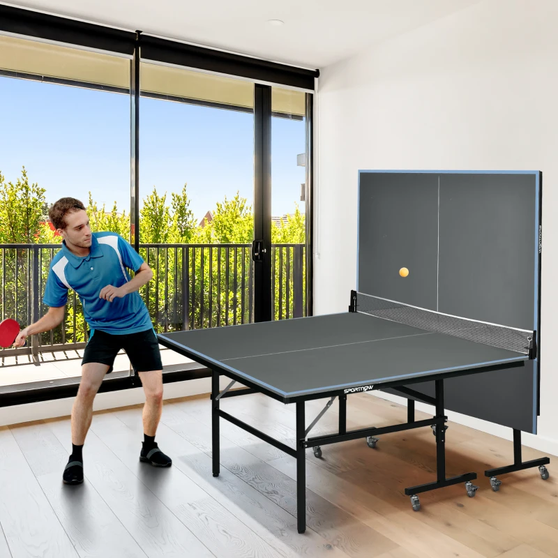 SPORTNOW Table de tennis de table pliable compacte avec 8 roulettes pour intérieur et extérieur 274 x 152,5 x 76 cm gris