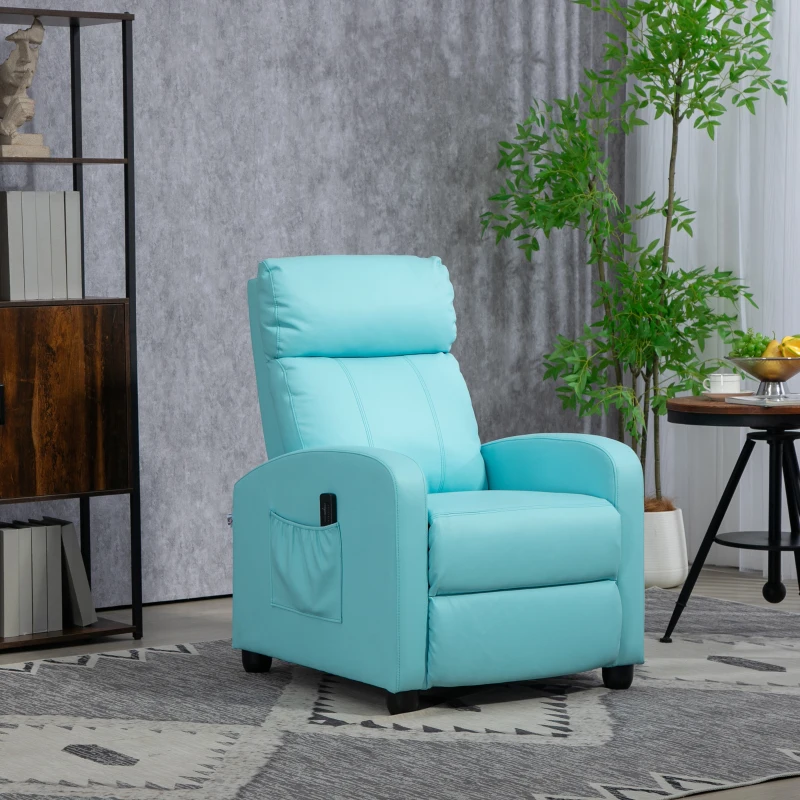 HOMCOM Poltrona Relax Massaggiante con Telecomando e 8 Programmi, Reclinazione e Poggiapiedi, Azzurro