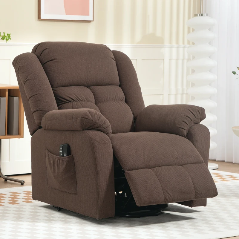 HOMCOM Aufstehsessel mit Massagefunktion und Lendenheizung, Recliner-Sessel mit Fernbedienungen und Seitentaschen, Dunkelbraun(m-10)