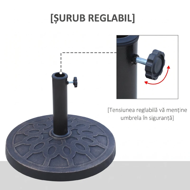 Outsunny Bază rotundă pentru umbrelă, pentru stâlpi de Ø38 și Ø48 mm, din rășină și oțel, Ø45 cm, bronz