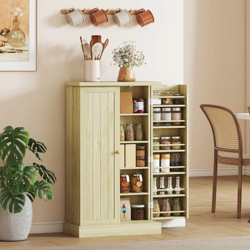 HOMCOM Dispensa 104 cm, 12 rastrelliere spezie, ripiani regolabili, legno naturale.