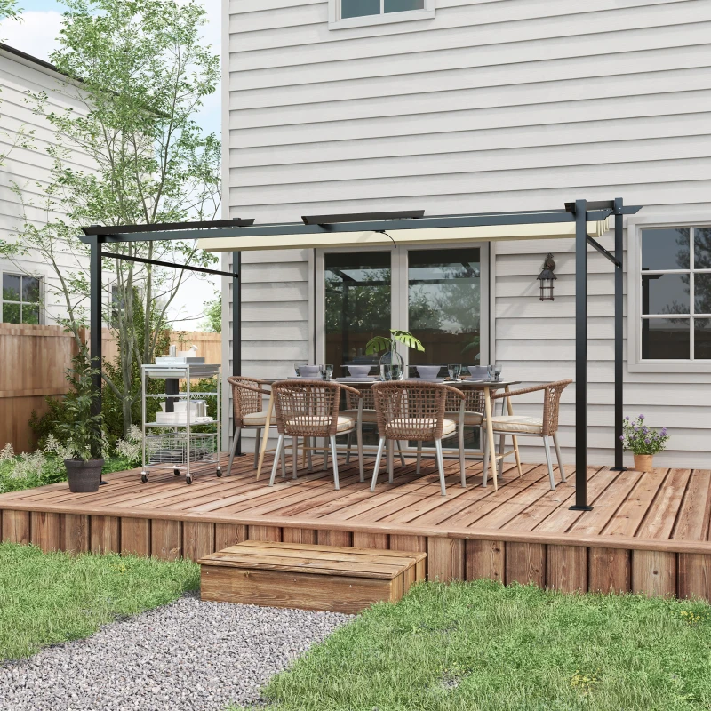 Outsunny Pergola rétractable 4 x 3 m structure métal époxy anticorrosion toile Polyester180 g/m² Incluse Beige