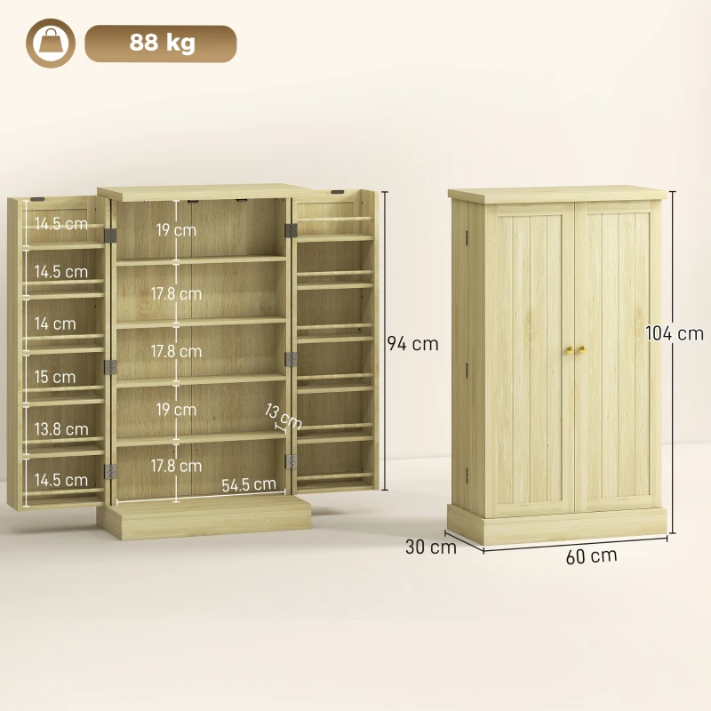 HOMCOM Dispensa 104 cm, 12 rastrelliere spezie, ripiani regolabili, legno naturale.