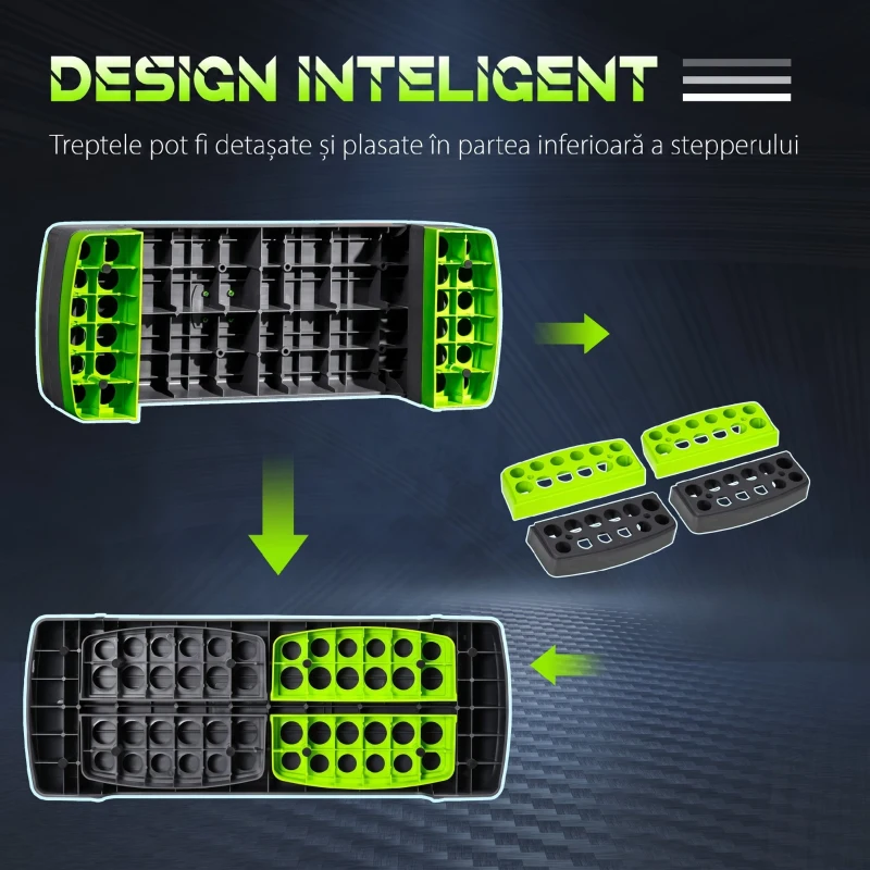 HOMCOM Step Fitness pentru aerobic reglabil pe 3 înălțimi de 10-15-20 cm, din plastic, verde și gri