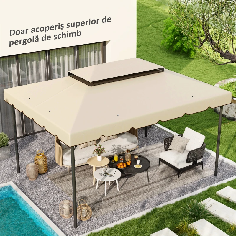 Outsunny Acoperiș de Schimb pentru Pavilion 3x3 m cu 2 Nivele pentru Grădină, Copertină Pavilion 3x3 Rezistentă la Apă din Poliester 170g/㎡ cu 8 Orificii de Drenaj, Doar Acoperiș, Alb Crem