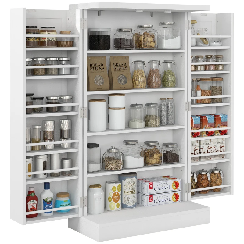 HOMCOM Armario Despensa Cocina con 2 Puertas 16 Estantes Alacena Moderna con Estantes Ajustables 60x30x104 cm Blanco
