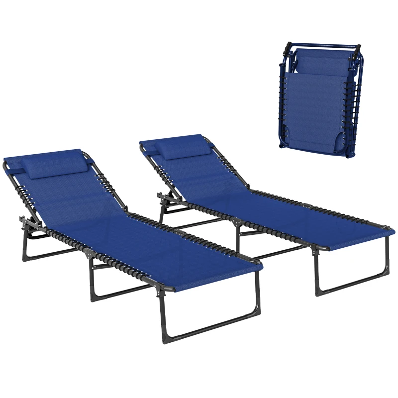 Outsunny Set of Two Folding Sun Loungers, with Four-Position Backs - Blue