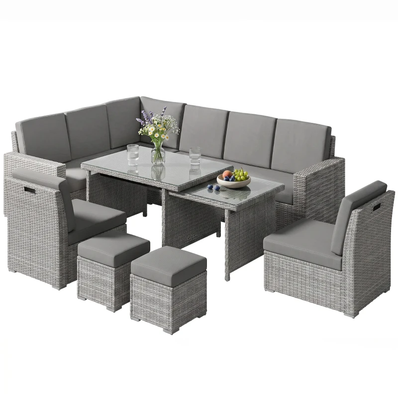 Outsunny Seven-Piece Rattan Garden Sofa Set, with Expanding Table - Light Grey