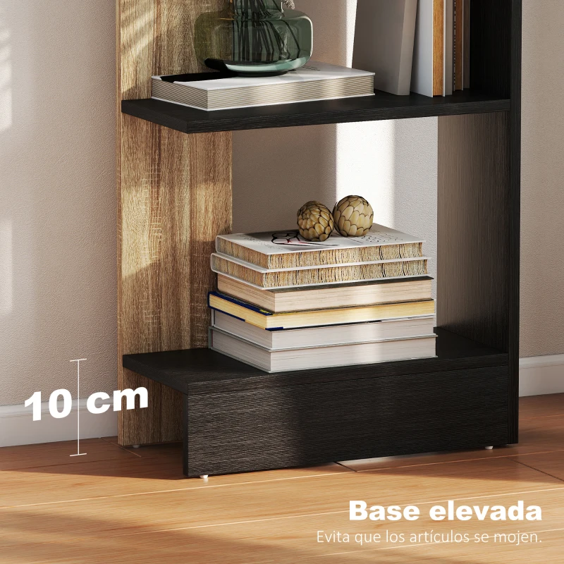 HOMCOM Estantería de 5 Niveles Librería Estrecha para Espacios Pequeños 45x21x170 cm Negro y Roble