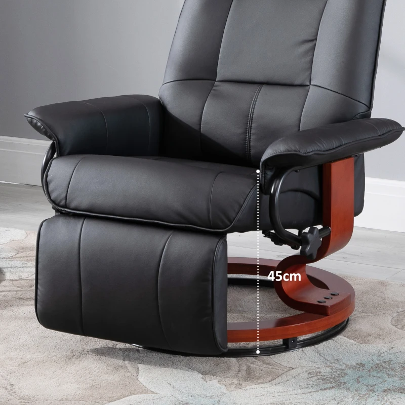 HOMCOM Poltrona Relax Reclinabile Manualmente fino 145° con Poggiapiedi e Rivestimento in Finta Pelle, Nero