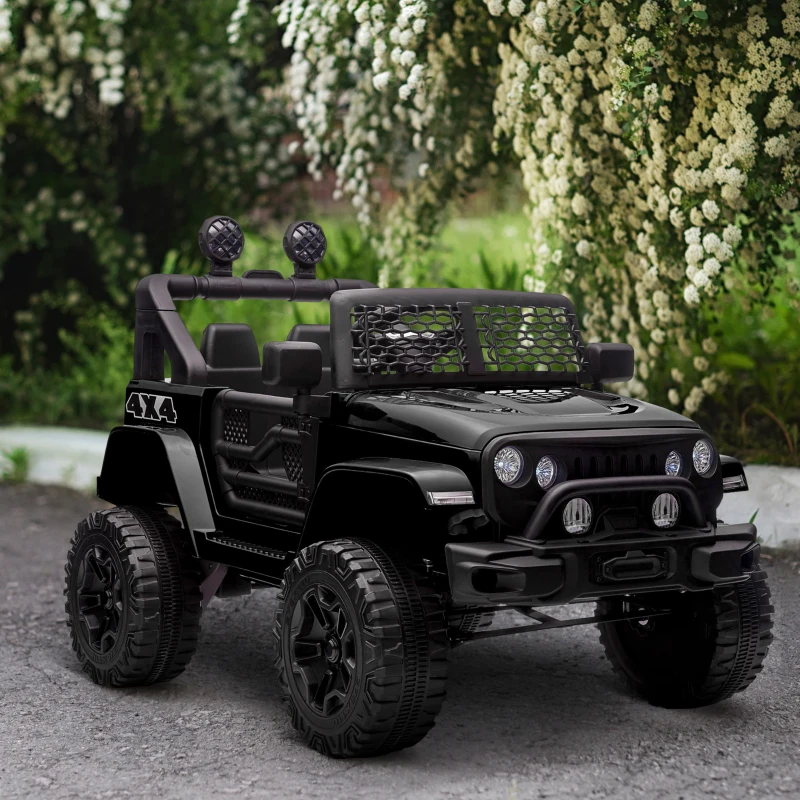 HOMCOM Voiture électrique pour enfants 12V avec télécommande, suspension à 4 roues, phares et klaxon, MP3, vitesse 3-5 km/h, pour 3-6 ans - noir
