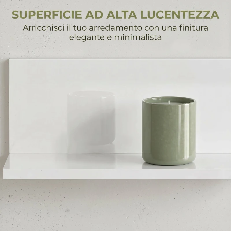 HOMCOM Mensola da Muro per Soggiorno e Camera da Letto, Spessore 1.5 cm, in Legno in Finitura Lucida, Bianco