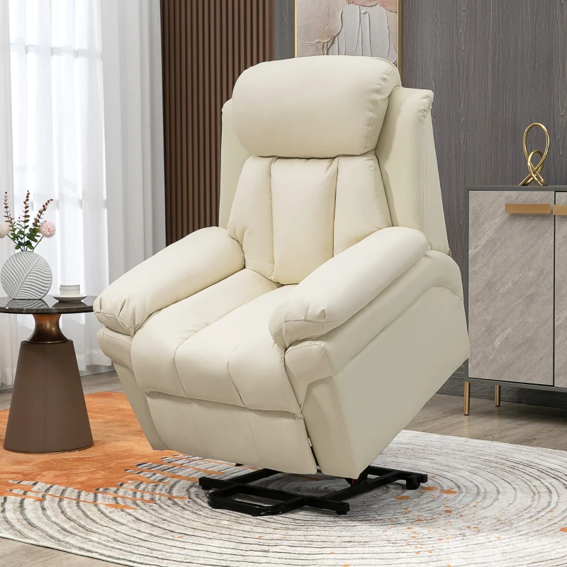 HOMCOM Fauteuil de Relaxation électrique Fauteuil releveur inclinable avec Repose-Pied Ajustable revêtement synthétique Crème