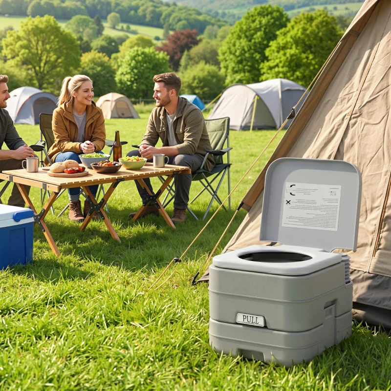 HOMCOM Sanita Portátil WC Portátil com 2 Depósitos de 10L Suporta até 200 kg Sanita para Exterior Campismo 36x42x30 cm Cinzento