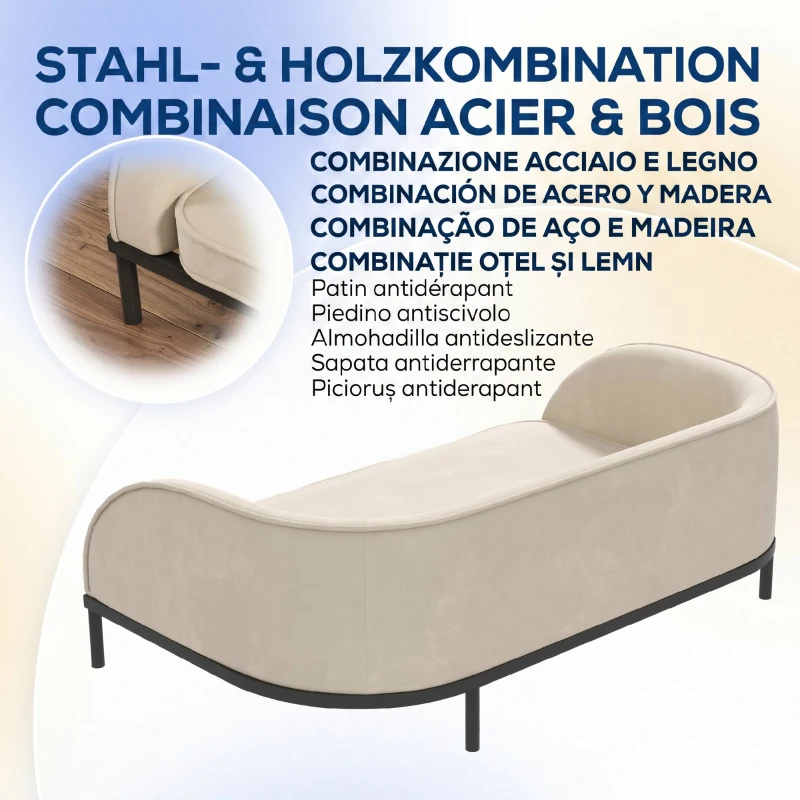 PawHut Canapea pentru Câini de Talie Medie și Mare, cu Pernă Detașabilă și Husă Lavabilă, Material Vellutato, Crem