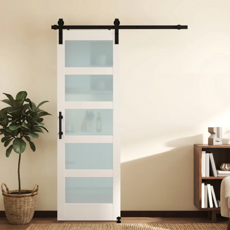 HOMCOM Porta Scorrevole Interno in Stile Rustico con Binario Silenzioso, Kit Ferramenta e Maniglia, Bianco