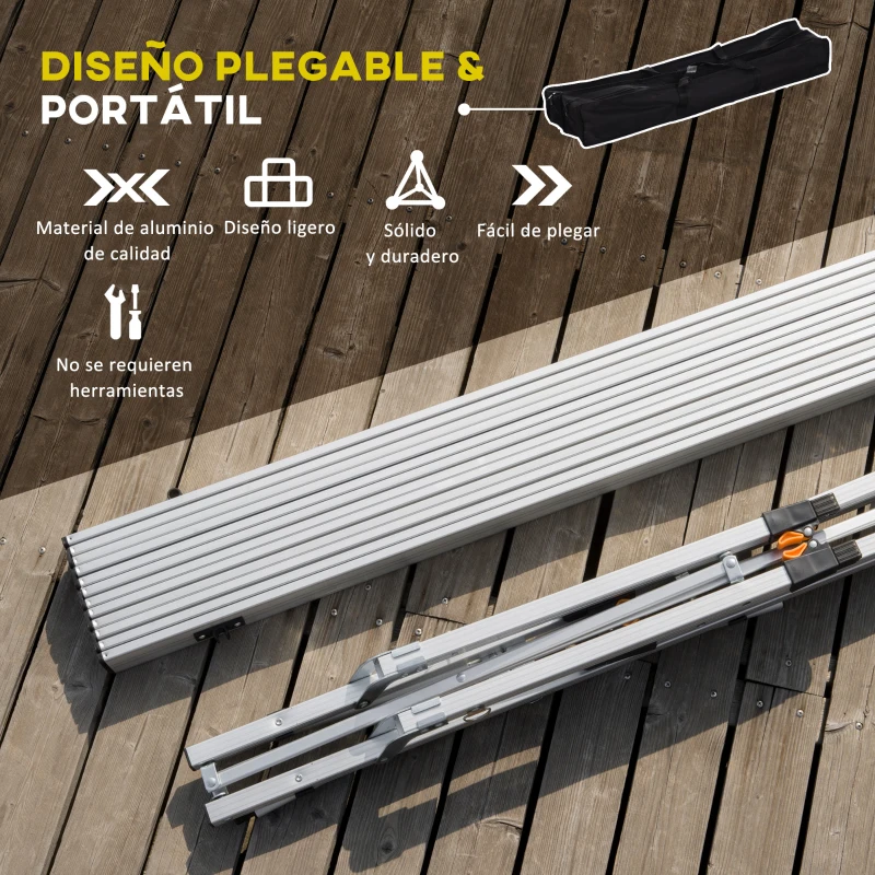 Outsunny Mesa de Pícnic Portátil de Aluminio con Altura Ajustable Estante y Bolsa de Transporte 120x69x59-78 cm Plata