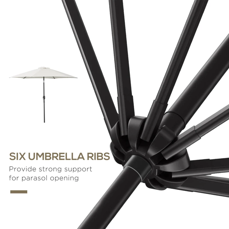 Outsunny 2.6M Garden Parasol Umbrella with Tilt and Crank, Outdoor Sun Parasol Sunshade Shelter with Aluminium Frame, Cream White