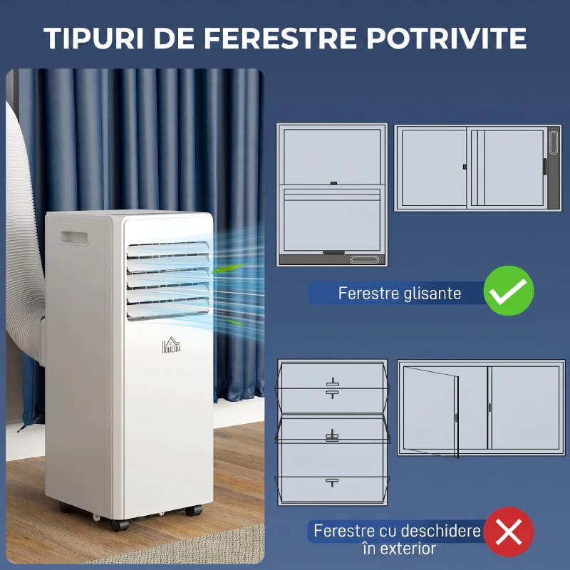 HOMCOM Aer condiționat portabil 4 în 1 cu dezumidificator, cronometru 24 de ore și telecomandă, alb