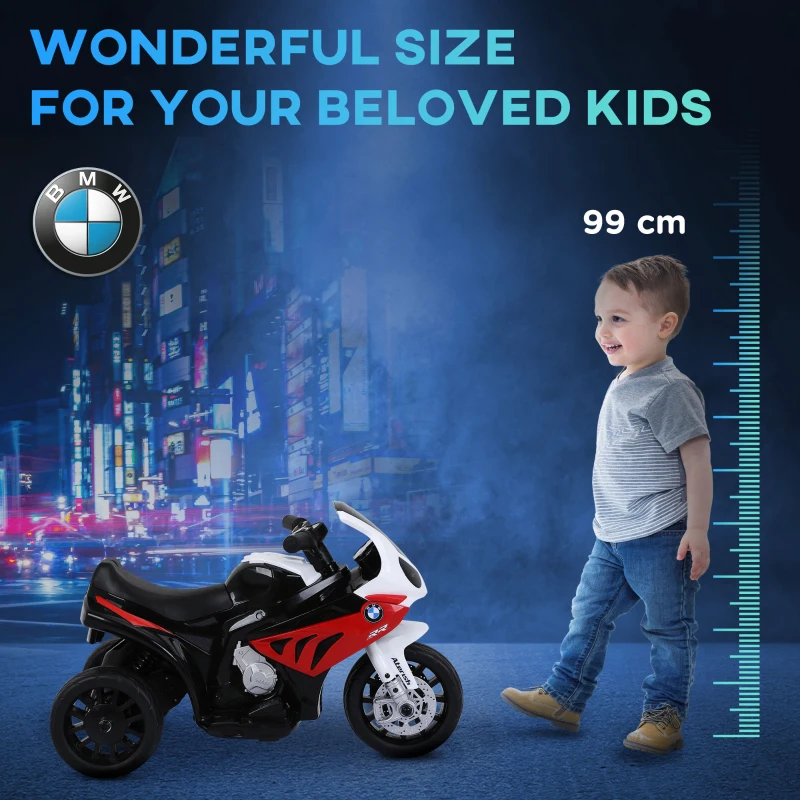 HOMCOM Electric Motorbike for Kids Ride on BMW Motorbike W/Headlights and Music, 6 V-Red