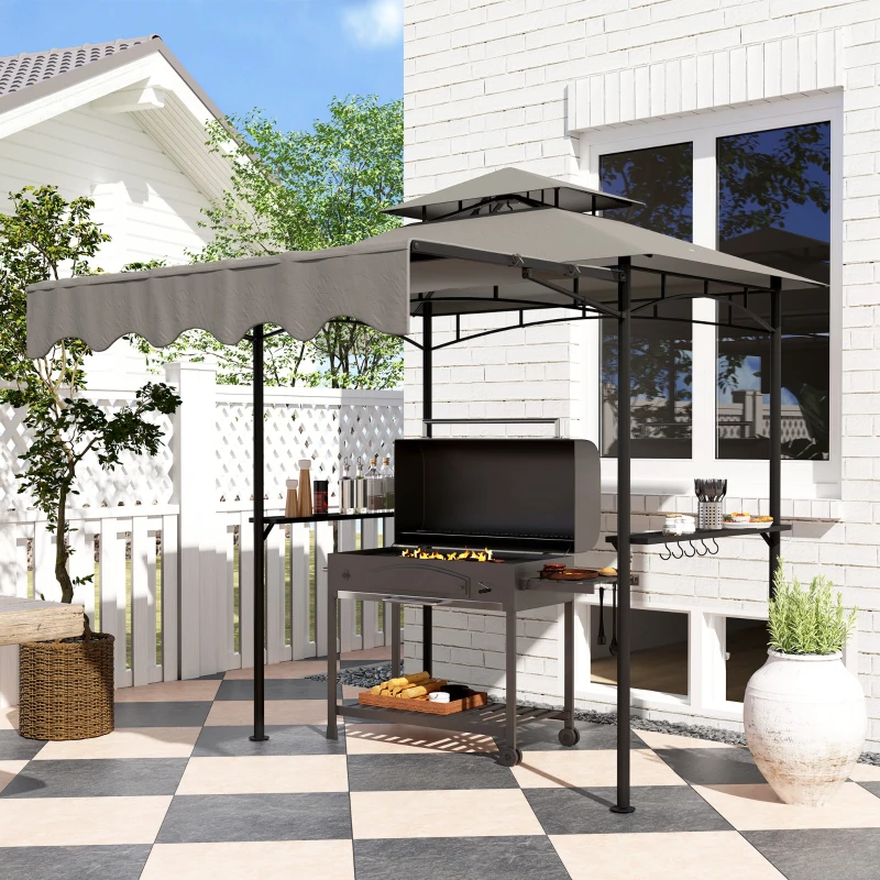 Outsunny Grillpavillon 242x232x248 cm wasserabweisend flammhemmend Gartenpavillon mit Doppelschichtdach Grau