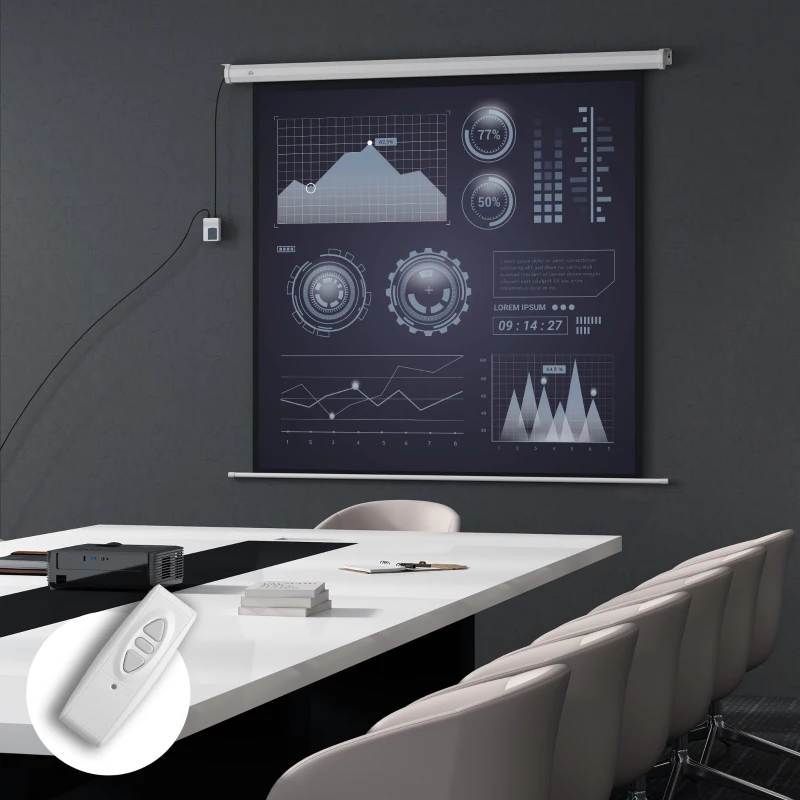 HOMCOM Ecran Proiector Motorizat de 92 de Inci cu Telecomandă, din Plastic și Metal, 189,5x8x189,5 cm, Alb