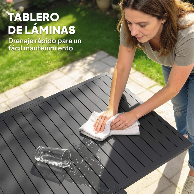 Outsunny Conjunto de Mesa y Sillas Jardín con Mesa Extensible y 6 Sillas Apilables Transpirables Marco de Aluminio Gris