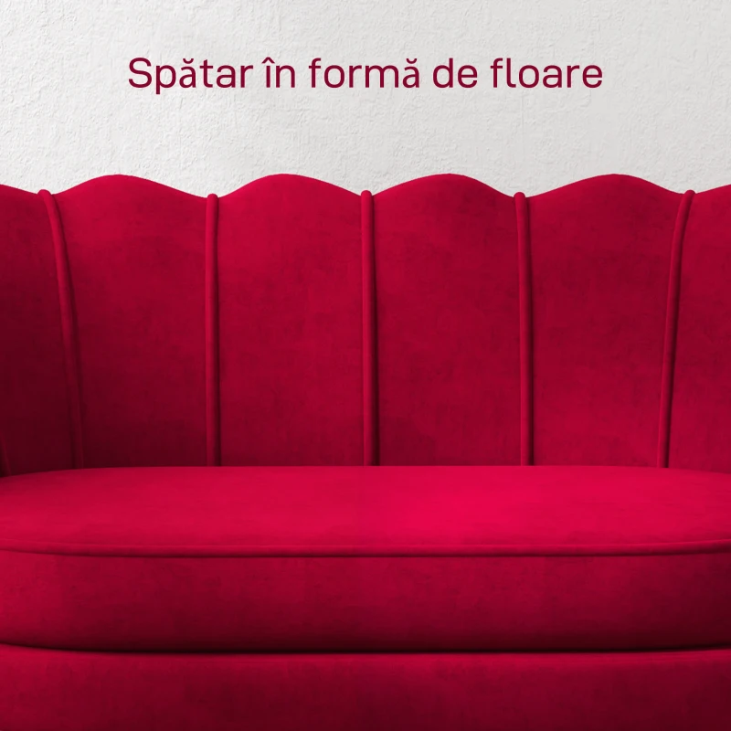 HOMCOM Canapea cu 2 locuri, stil industrial chic, din material textil cu efect de catifea și metal, 130x77x77 cm, roșu închis(m-4)
