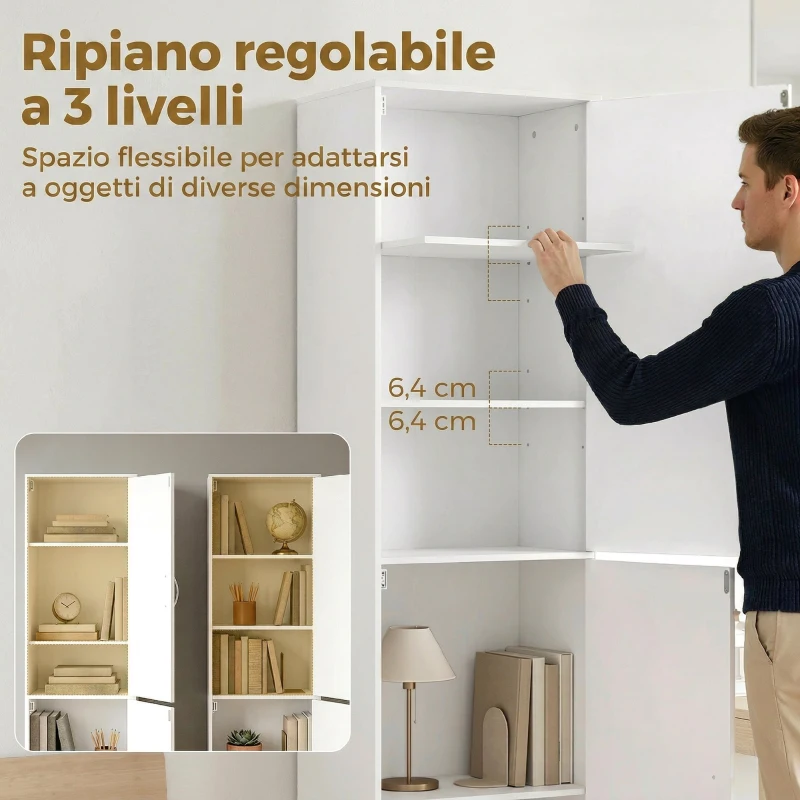 HOMCOM Libreria Alta 180 cm, moderna scaffalatura 5 ripiani regolabili per camera o studio.