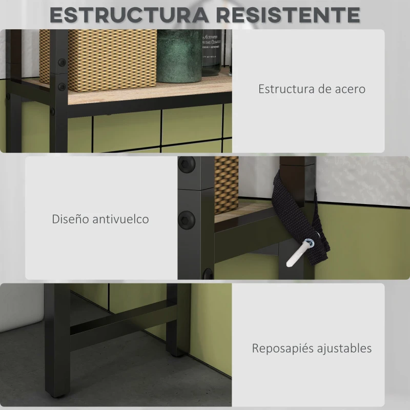 kleankin Mueble sobre Inodoro con 2 Puertas Estante Ajustable Estante Abierto para Espacio Pequeño 64x19x178 cm Natural
