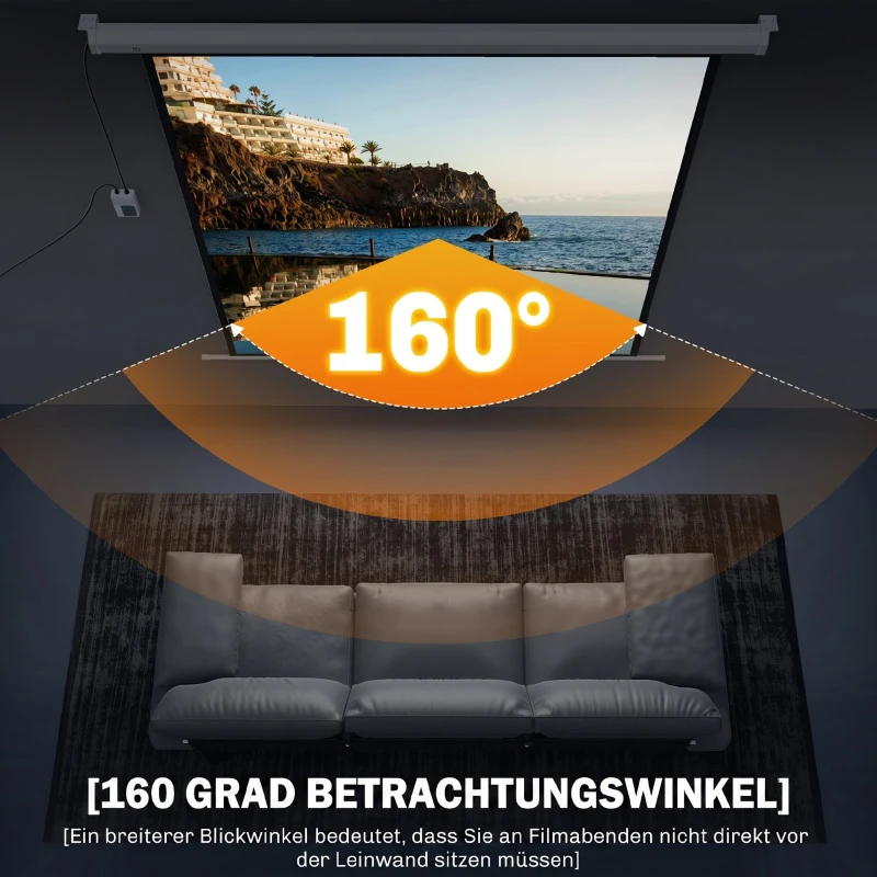 HOMCOM Beamer Leinwand 176,5 x 176,5 cm 85 Zoll 1:1 HD 4K Rollo-Leinwand für Heimkino für Heimkino Büro-Präsentationen