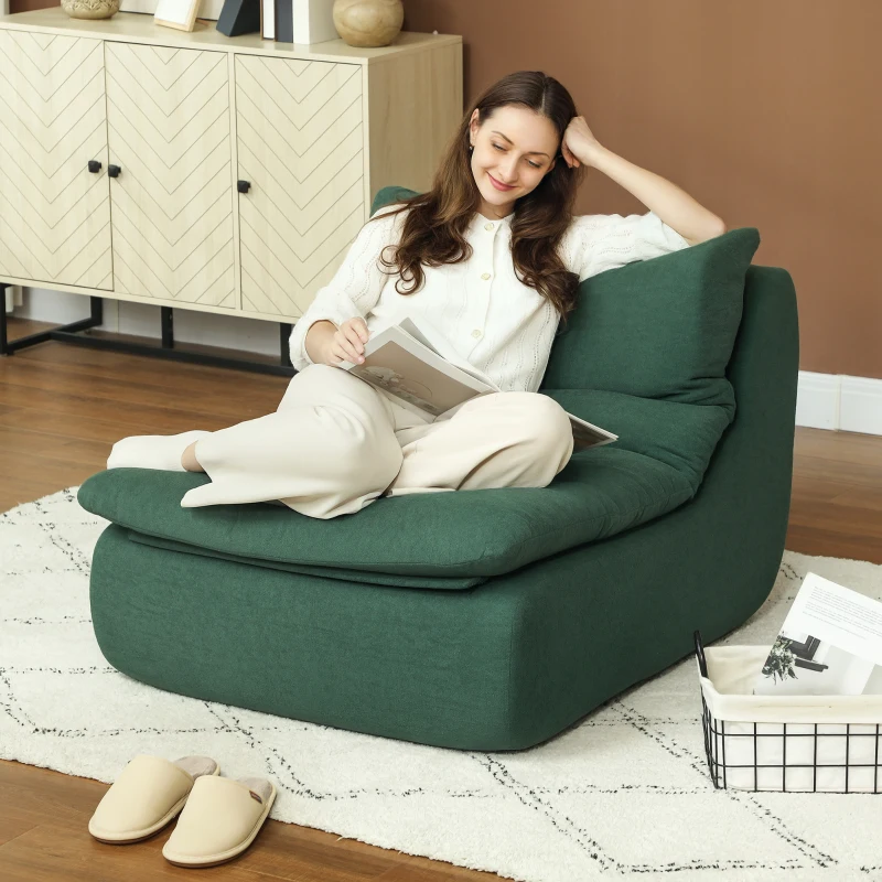 HOMCOM Scaun de podea modern și tapițat din material textil cu efect de catifea verde și spumă, 82x103x75 cm