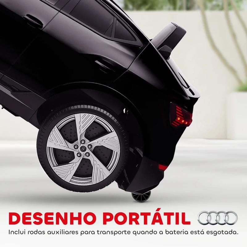 HOMCOM Carro Elétrico Audi E-Tron 12V com Faróis Buzina Música MP3 TF USB e Abertura da Porta 3-8km/h 108x60x47 cm Preto