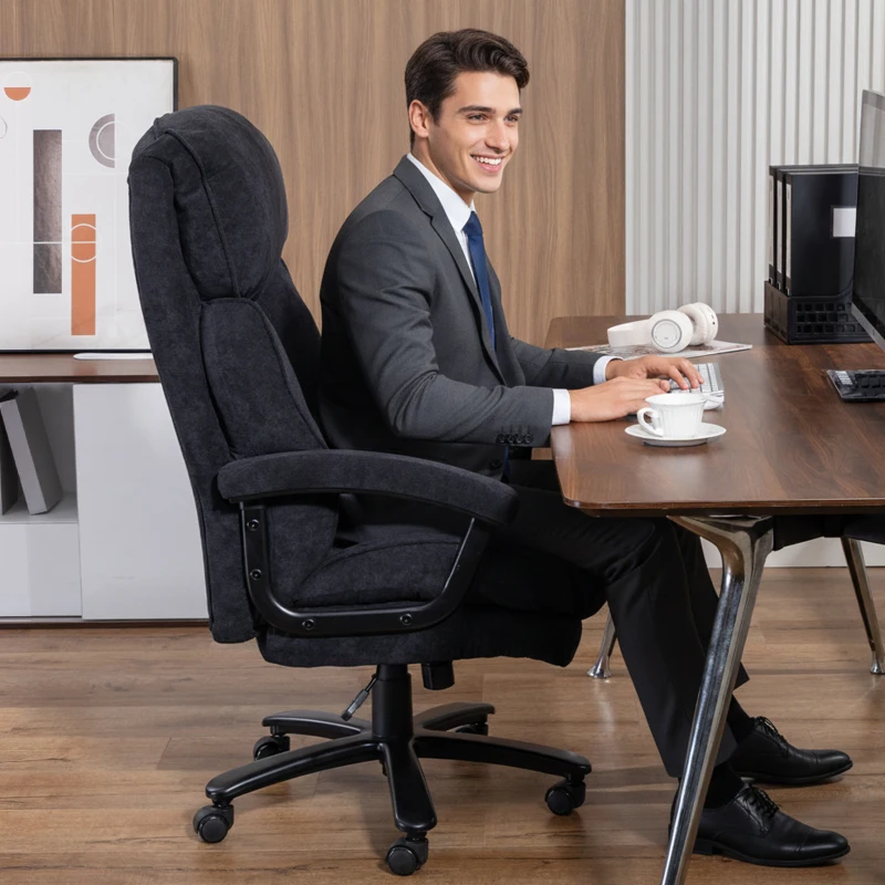 HOMCOM Cadeira Executiva Ergonómica Cadeira de Escritório até 200 kg com Aspeto de Linho Encosto Alto